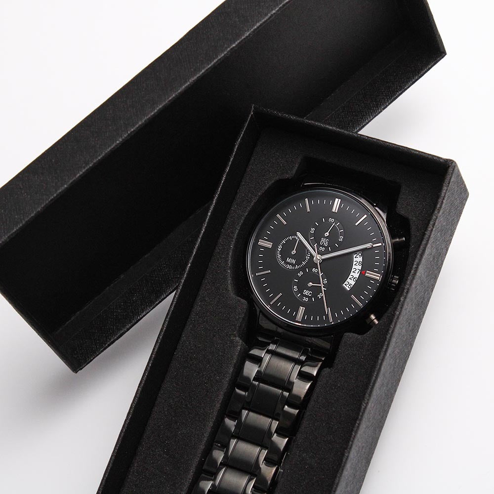 To My Husband. Engraved Black Chronograph Watch, Gift for Husband, Great for Birthdays, Anniversaries, Graduations.