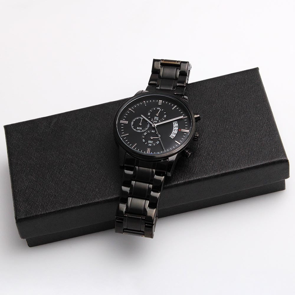 To My Husband. Engraved Black Chronograph Watch, Gift for Husband, Great for Birthdays, Anniversaries, Graduations.