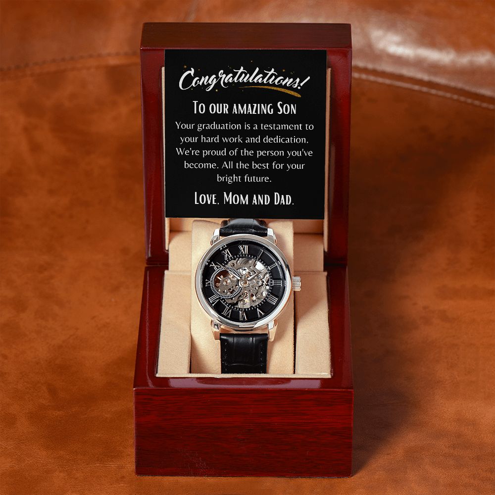 Congratulations, to our amazing Son| Graduation Day gift | Men's Openwork Watch | Gift for Son